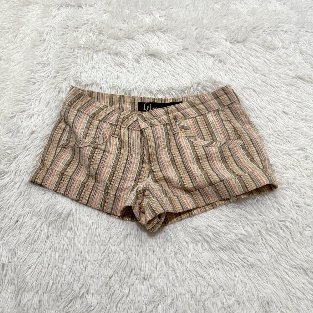 Women Lei Vintage Low Rise Striped Chino Shorts in Cream Multi Size 0